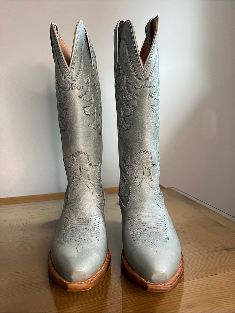 Tecovas Annie Slate Blue Leather Western Heeled Boots size 7.5